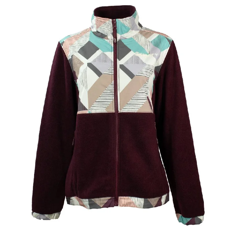 ""Ladies Tech Fleece Jacket"" Burgundy w/Multi-Color Print