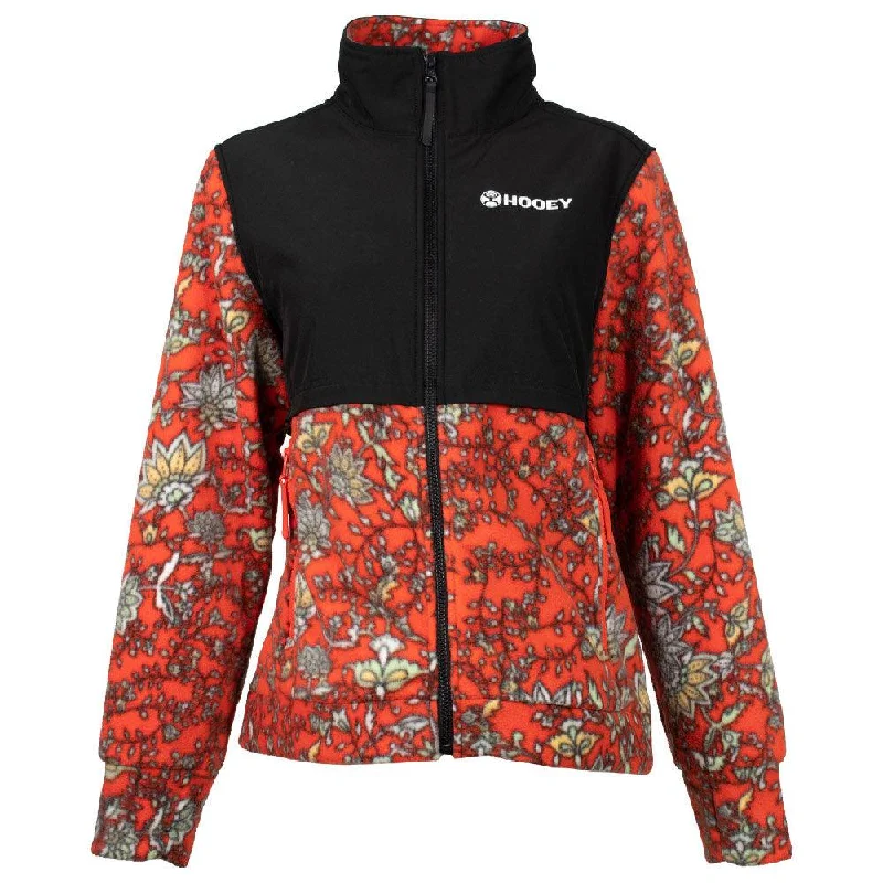 ""Ladies Tech Fleece Jacket"" Red Floral Pattern / Black