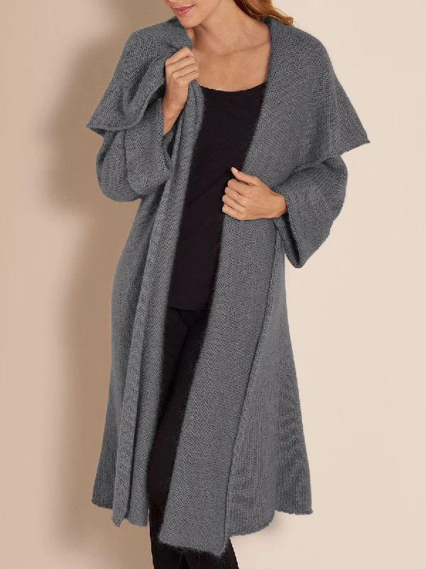 Lapel Collar Openwork Wool Long Coat