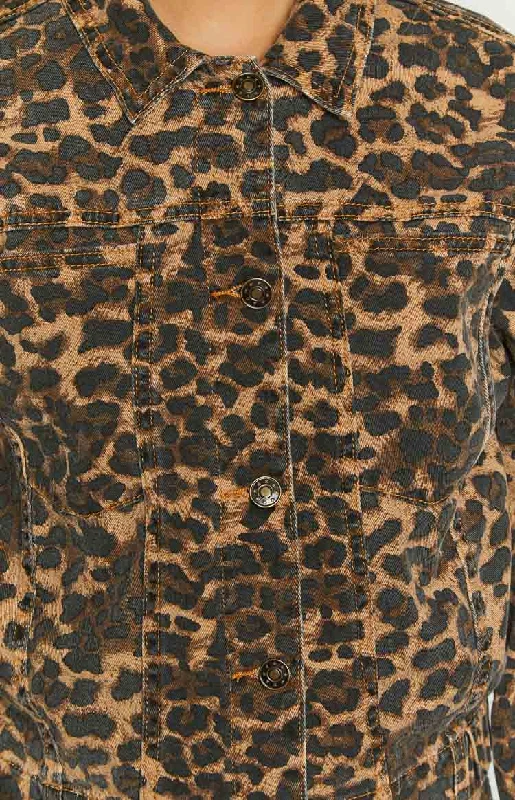 Lioness Carmela Leopard Print Denim Jacket