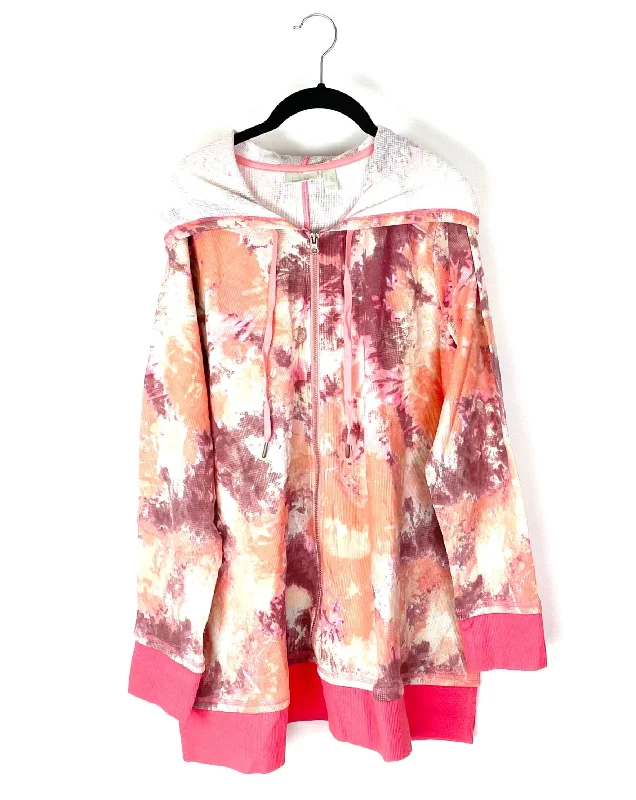 Pink Tie Dye Zip Up - 1X