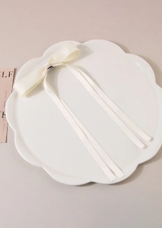 Long Ribbon Bow Clip - Off-White