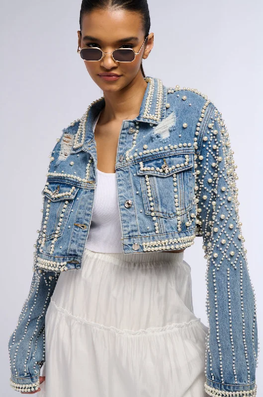 LUCKY YOU CROPPED PEARL DENIM JACKET