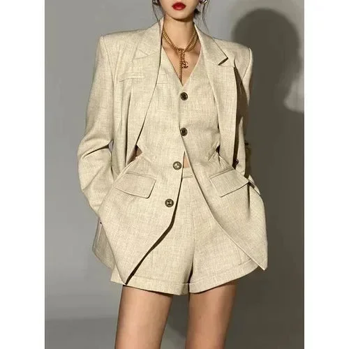 Lunivop 2024 Women's Blazer and Vest and Shorts Three Pieces Set Jacket Suits Korean Fashion Office Ladies Clothing for Spring Winter