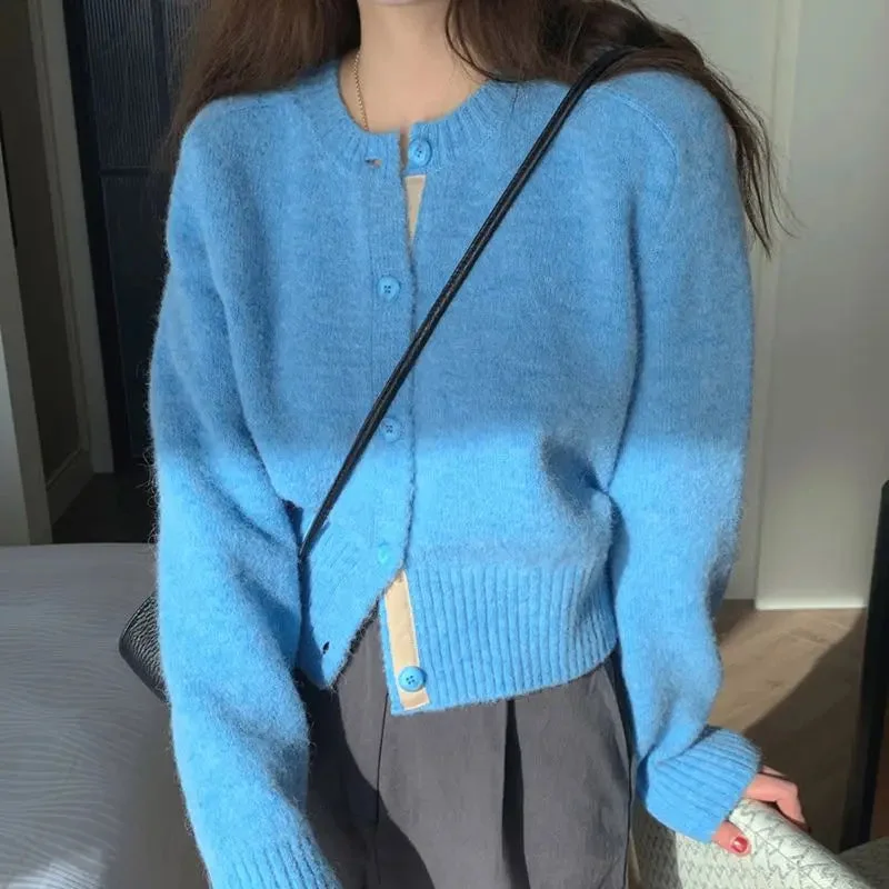 Lunivop Spring and Autumn New Korean Chic Mint Green Sweater Women's Single breasted Knitted Cardigan Coat Top Women