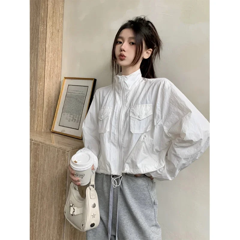 Lunivop Streetwear Y2K Cropped Jackets Women Oversized Sun-Proof Coat Harajuku Vintage Korean Casual Sunscreen Short Outwear Tops