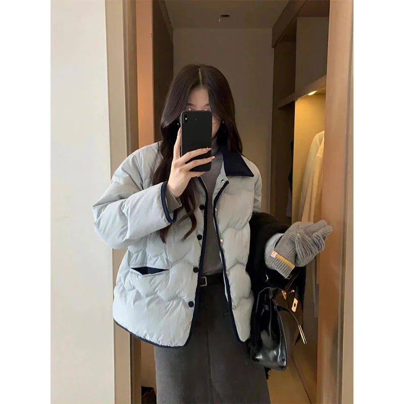 Lunivop Winter Parkas Women Corduroy Patchwork Down Coats Korean Black White Puffer Jacket Ladies Elegant Cotton Padded Outwears