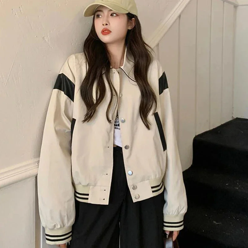 Lunivop Women Baseball Jacket Streetwear Harajuku Casual Bomber Jackets Student Vintage Korean Oversized Loose All Match Coat New