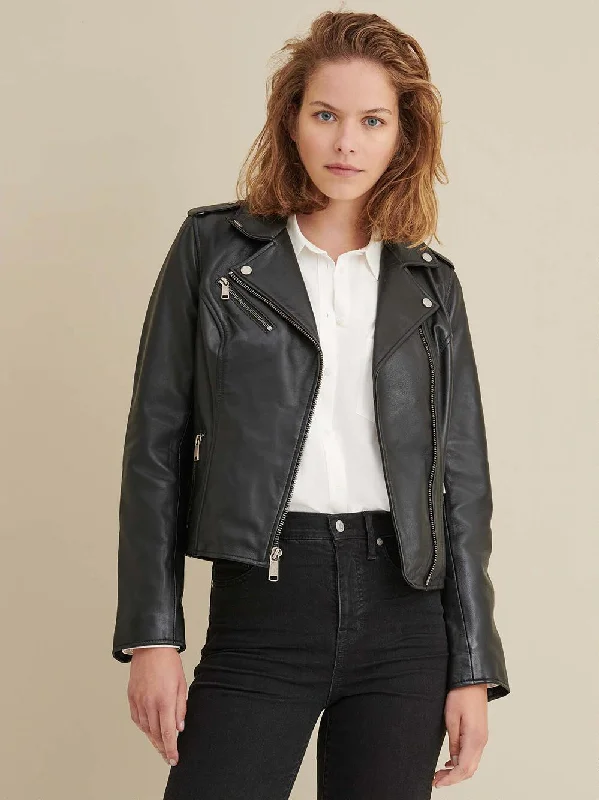 Madeline Asymmetrical Leather Jacket Black