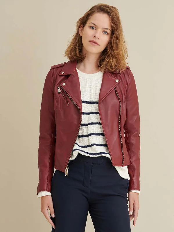 Madeline Asymmetrical Leather Jacket red