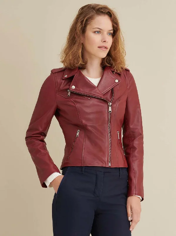 Madeline Asymmetrical Leather Jacket red