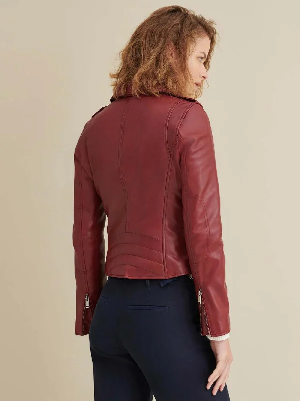 Madeline Asymmetrical Leather Jacket red