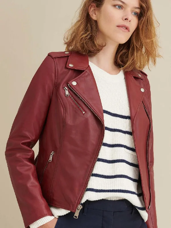 Madeline Asymmetrical Leather Jacket red