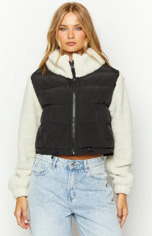 Maelle Black Sherpa Puffer Jacket