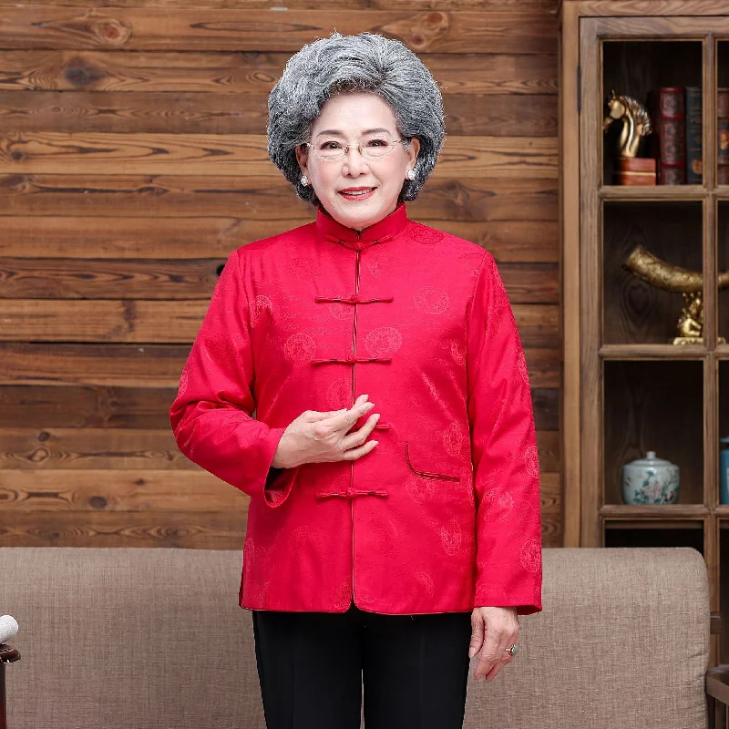 Mandarin Collar Auspicious Pattern Traditional Chinese Jacket Mother Coat