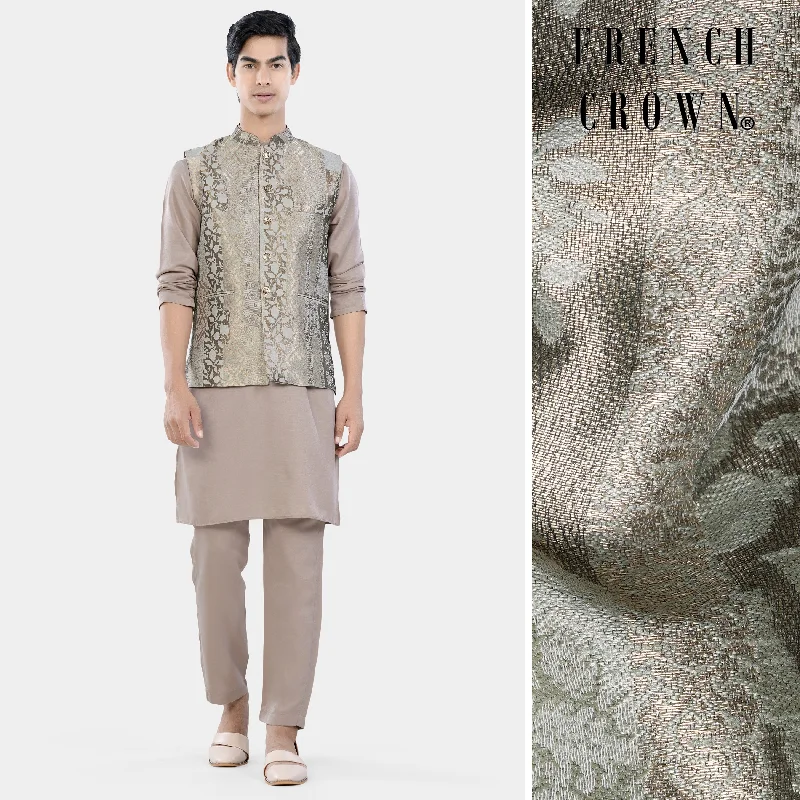 Martini Brown Kurta Set with Nomad and Armadillo Brown Geometric Jacquard Textured Designer Nehru Jacket