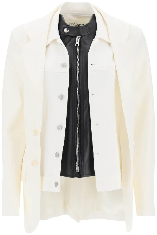 Mm6 maison margiela trompe l'oeil layered blazer S62BN0091 S47848 OFF WHITE