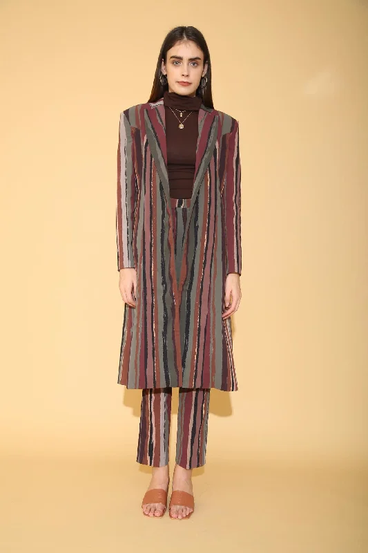 Multicolour Striped Long Coat