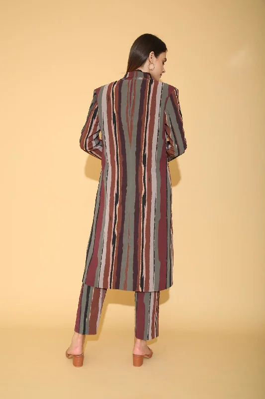 Multicolour Striped Long Coat