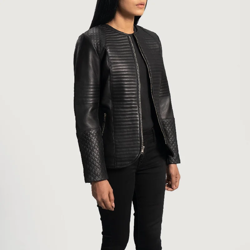 Nexi Quilted Black Leather Jacket