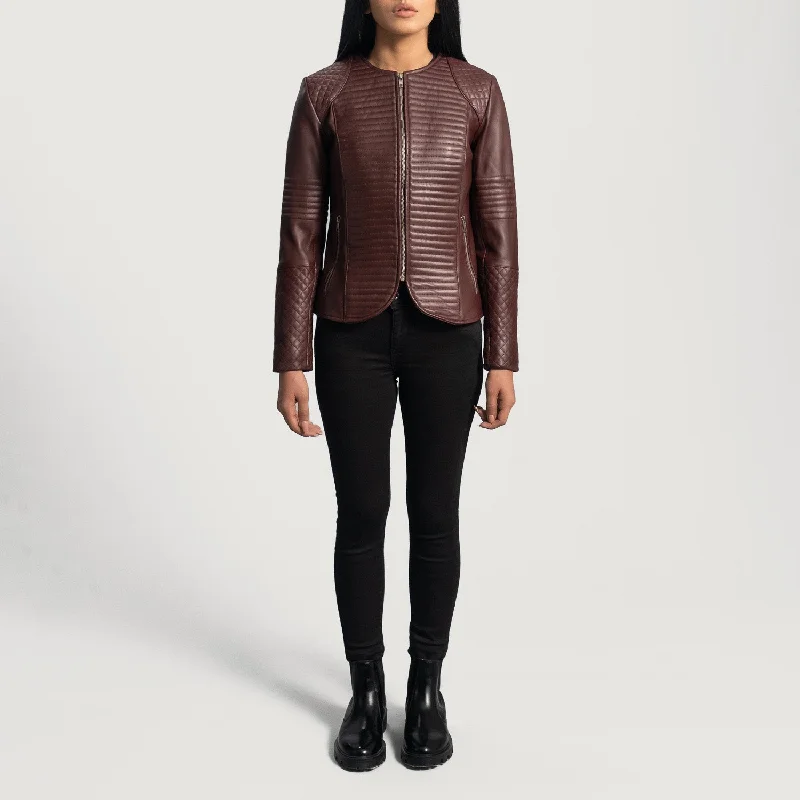 Nexi Quilted Maroon Leather Jacket