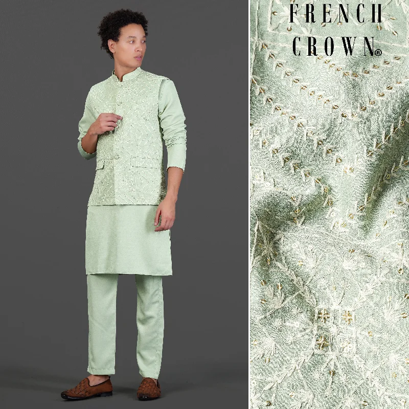 Rainee Green Subtle Sheen Viscose Kurta Set With Thread and Sequin Embroidered Designer Nehru Jacket