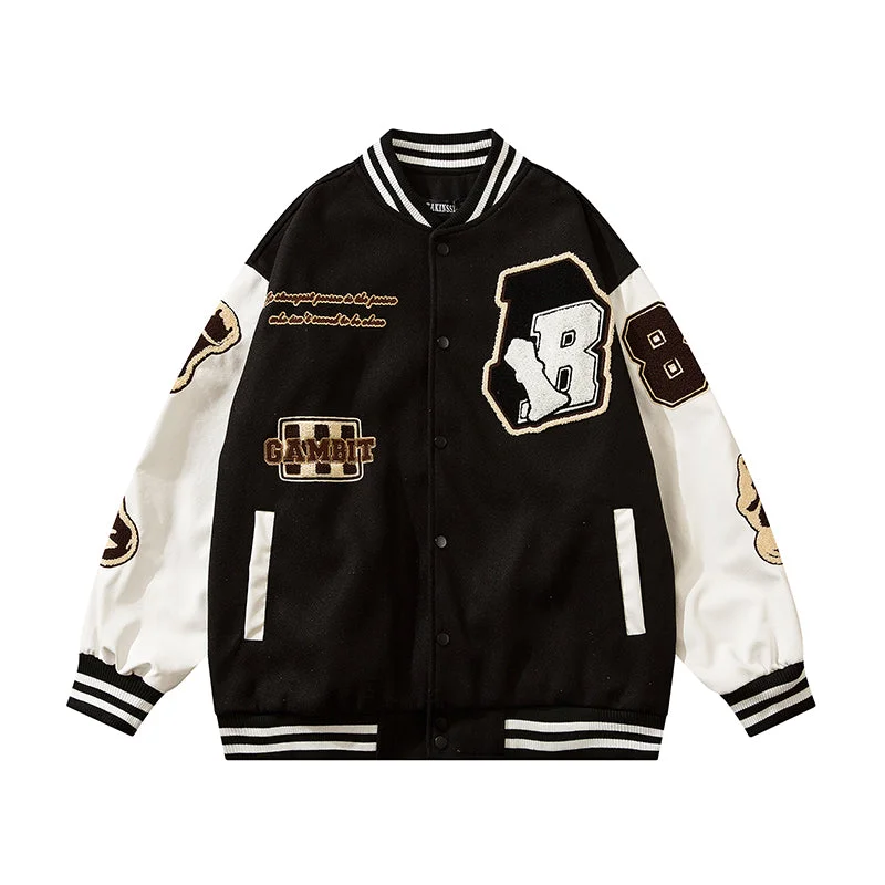 Reakinsse Vintage Embroidered Long Sleeve Button Up Varsity Jacket