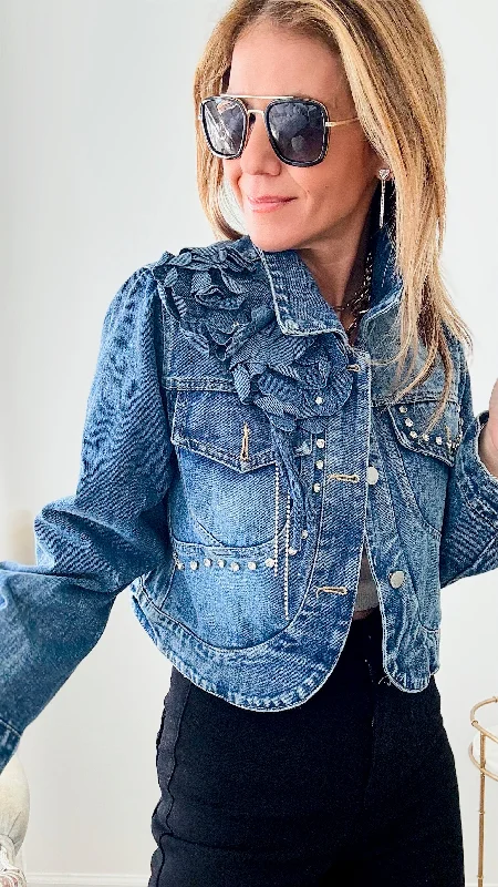 Radiant Blossom Denim Jacket - Light Denim