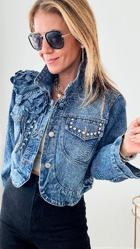 Radiant Blossom Denim Jacket - Light Denim