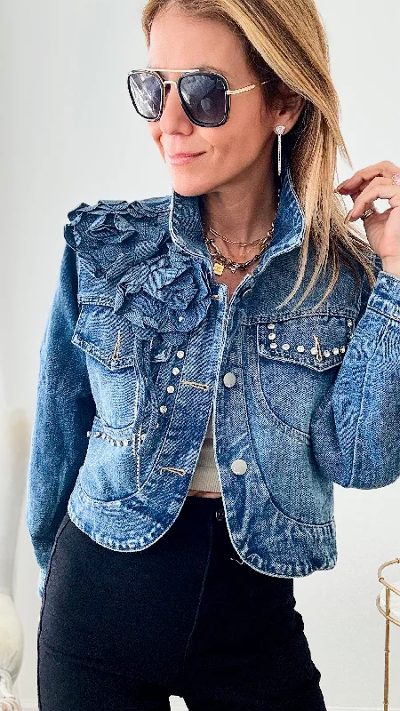 Radiant Blossom Denim Jacket - Light Denim