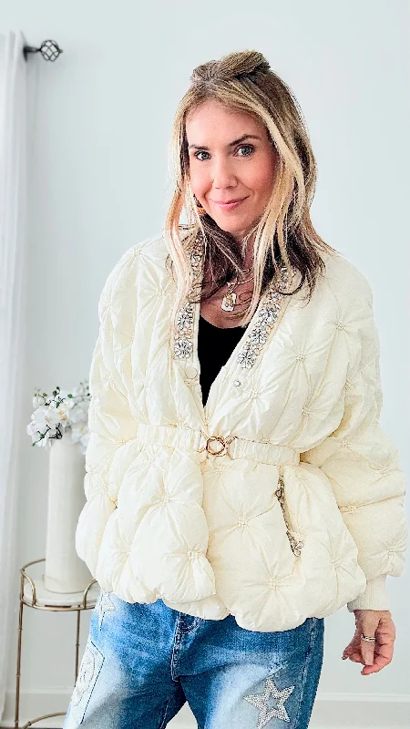 Runway on Ice Embellished Quilted Jacket - Cream