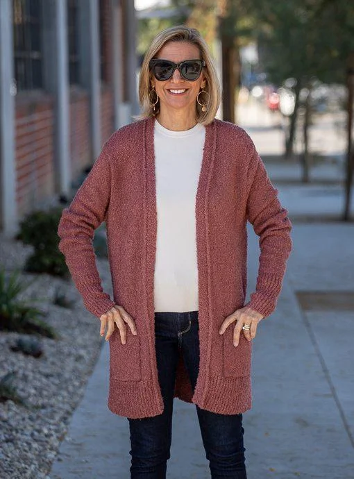 Rosewood Boucle Knit Cardigan with Pockets