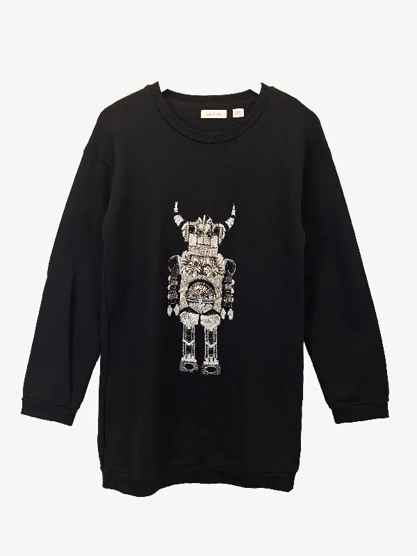 Sass & Bide Robot Embellished Long Crew Neck Jersey Jumper Size 8