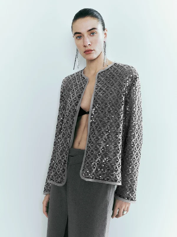 Sequins Open Front Loose Jacket