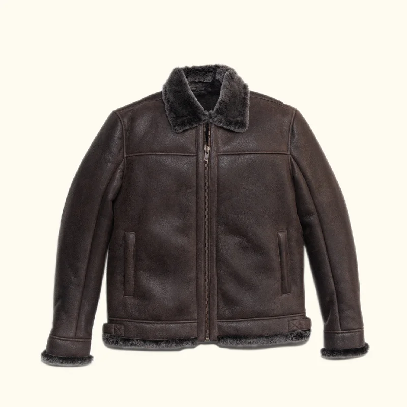 Shearling Leather Bomber Jacket | Espresso Brown