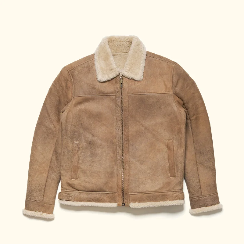 Shearling Leather Bomber Jacket | Sandstone Brown