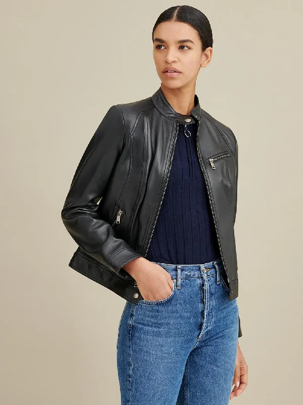 Snap Tab Collar Leather Jacket