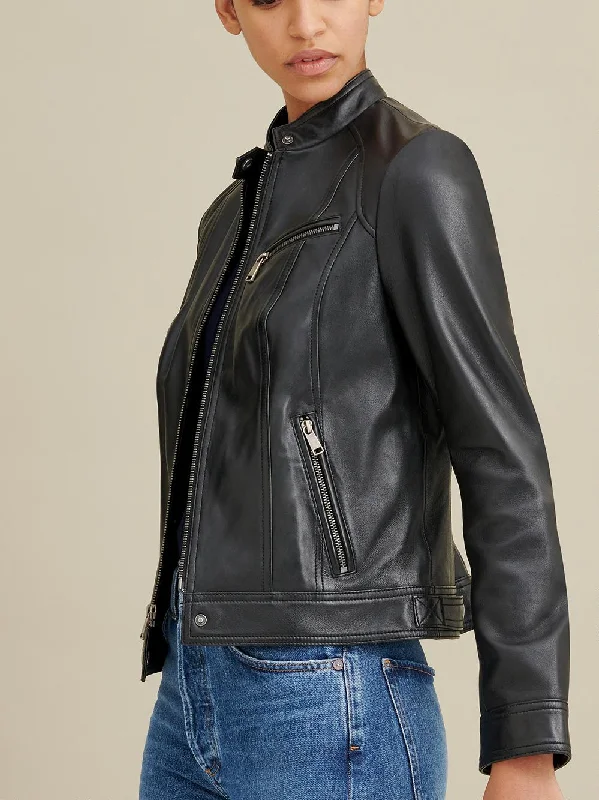 Snap Tab Collar Leather Jacket