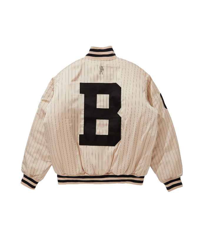 STRIPE SATIN JACKET - BEIGE