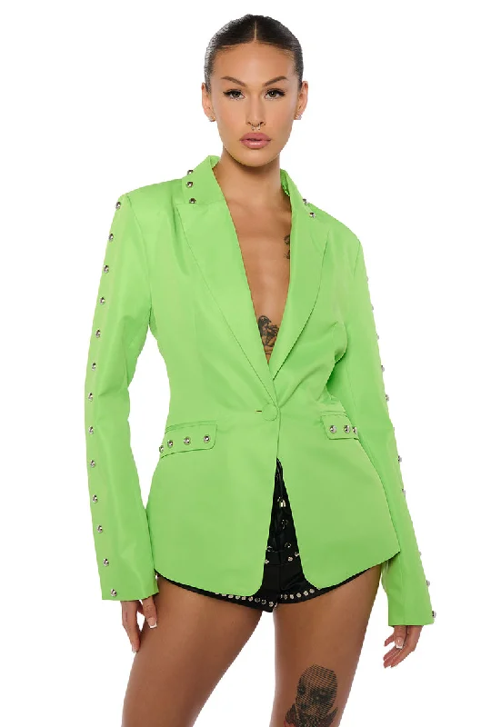 STUDDED HEM BLAZER IN LIME