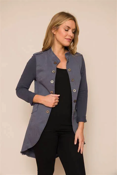 Suzy-D Bernie Stone Wash Military Jacket -NAVY/GREY