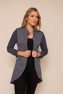 Suzy-D Bernie Stone Wash Military Jacket -NAVY/GREY