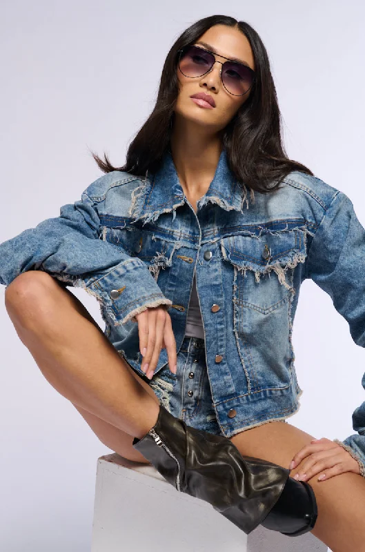 TIME OF THE SEASON DISTRESSED DENIM JACKET