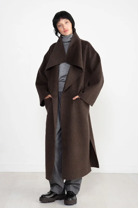 Signature Wool Cashmere Coat, Chocolate Melange