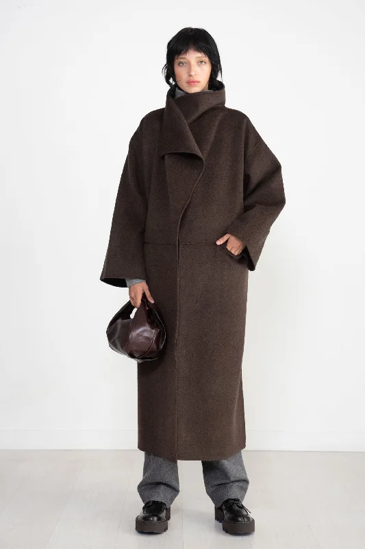 Signature Wool Cashmere Coat, Chocolate Melange