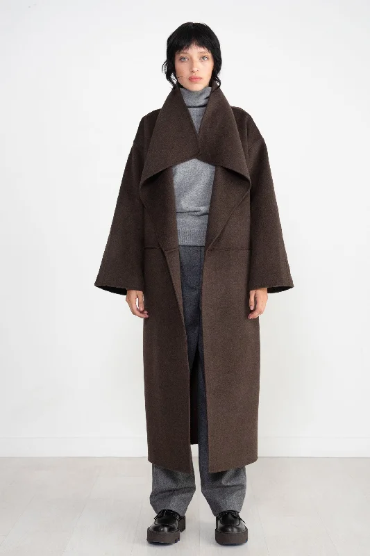 Signature Wool Cashmere Coat, Chocolate Melange