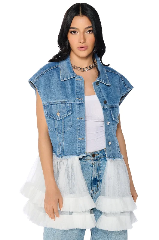 TULLE PEPLUM DENIM VEST