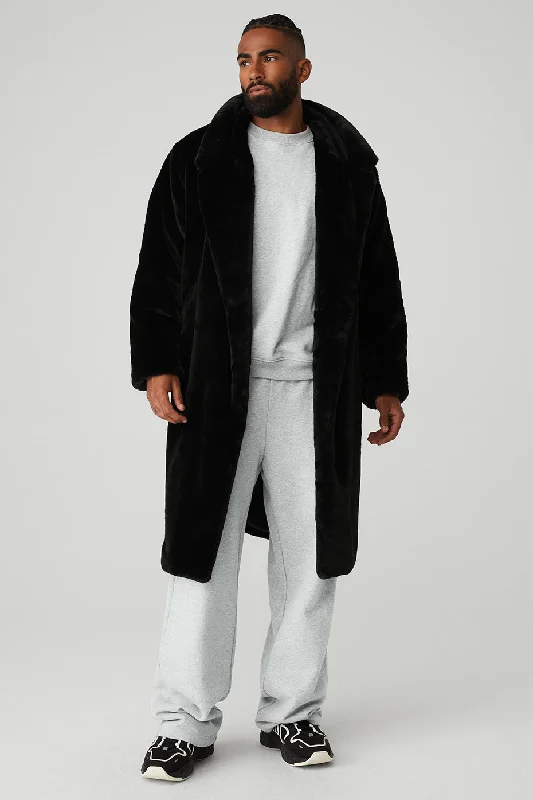 Oversized Faux Fur Trench - Black