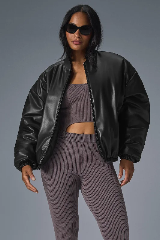 Faux Leather Premier Bomber - Black