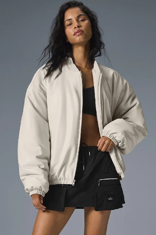 Faux Leather Premier Bomber - Bone